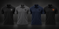 Four Flag and Forge performance polo colorways with smaller solid-color standard shield badges